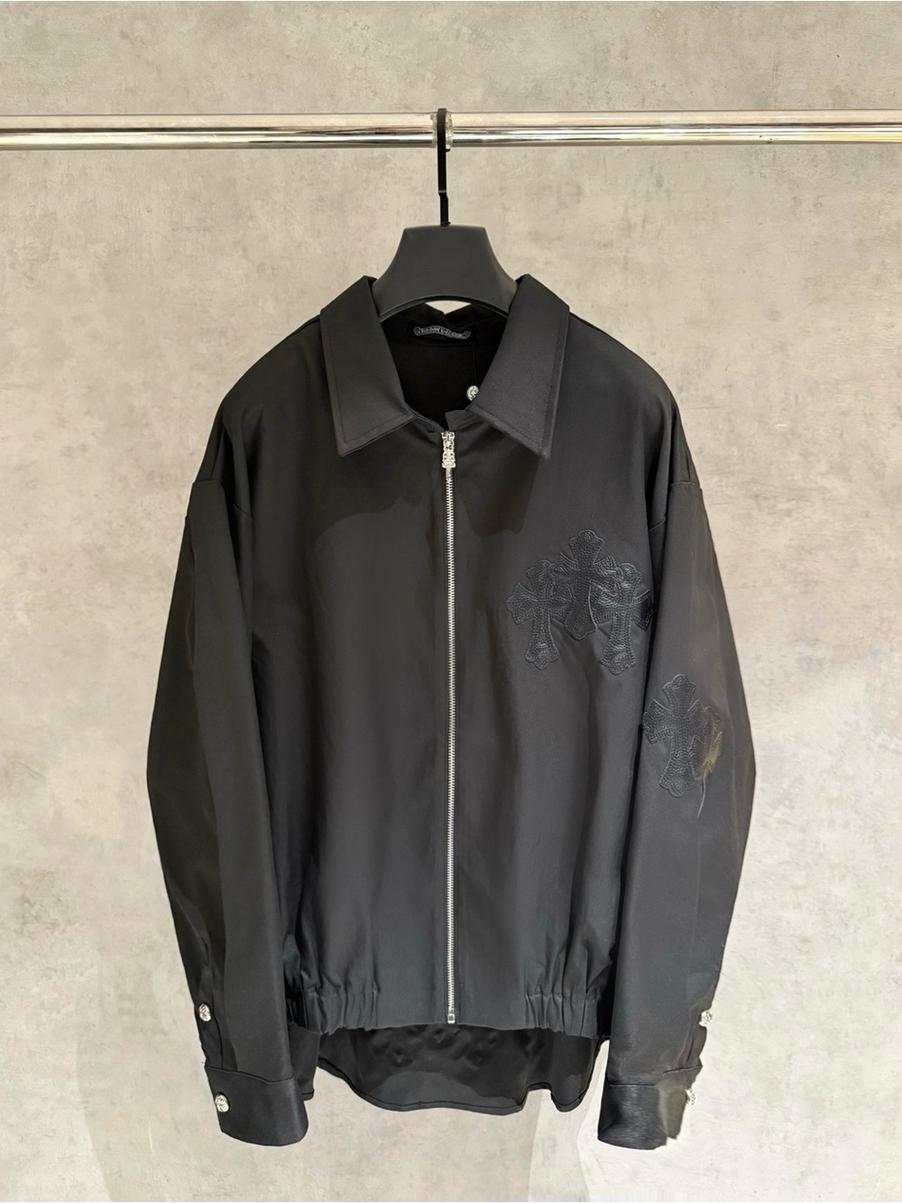 Chrome Hearts Black Lightweight Zip Jacket with Subtle Embroidery